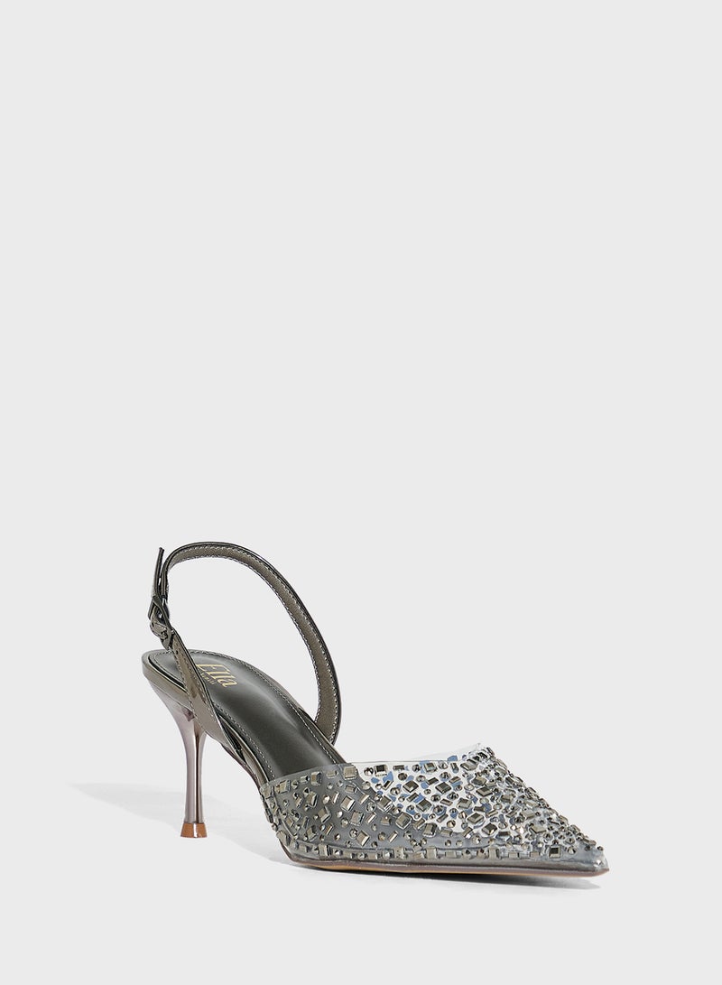 Ella Limited Edition Diamante Clear Pointy Sling Back Pump - Image 2