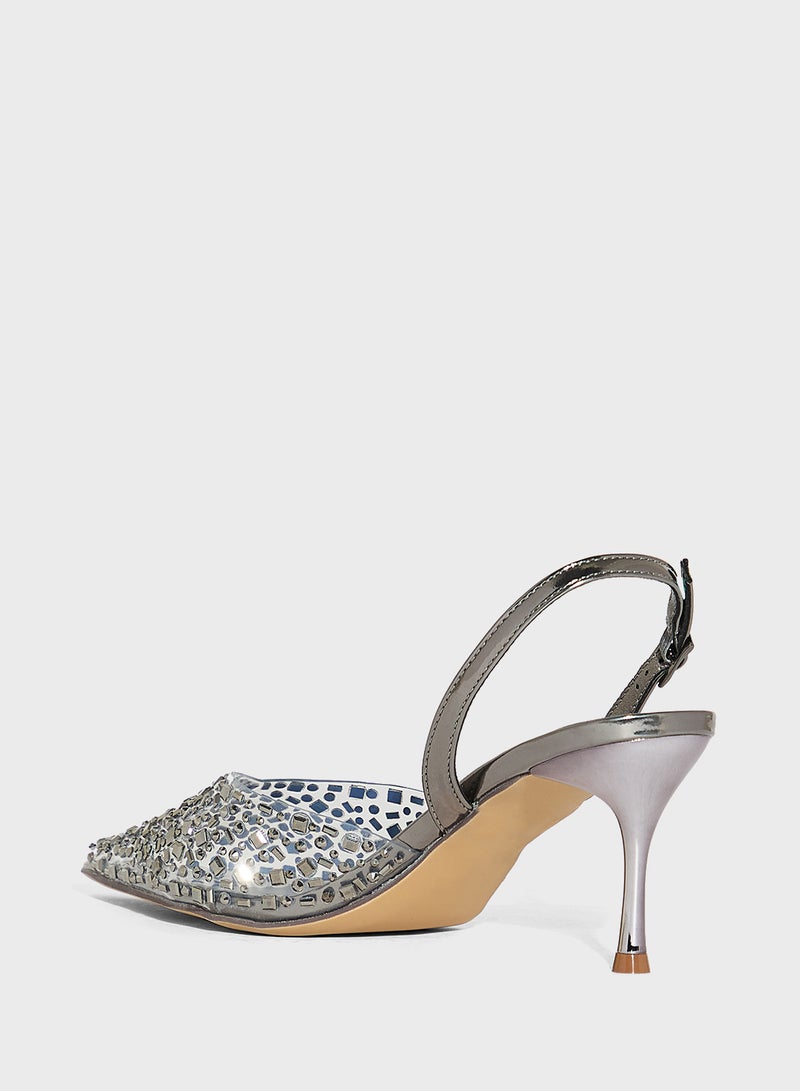 Ella Limited Edition Diamante Clear Pointy Sling Back Pump - Image 3