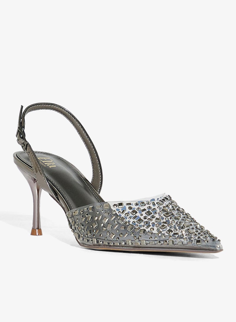 Ella Limited Edition diamante clear pointy sling back pump - Image 2