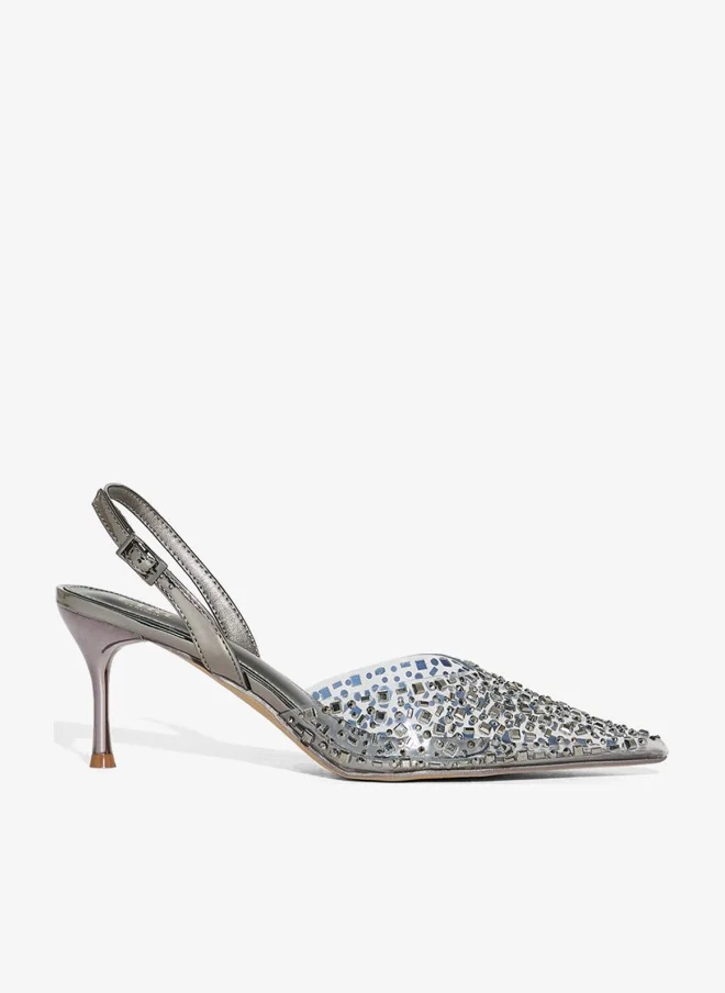 Diamante Clear Pointy Sling Back Pump