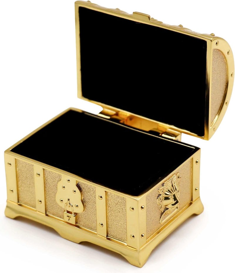 AVESON Rectangle Vintage Metal Treasure Chest Trinket Jewelry Box Gift Box Ring Case for Girls Ladies Women, Small, Gold - Image 2