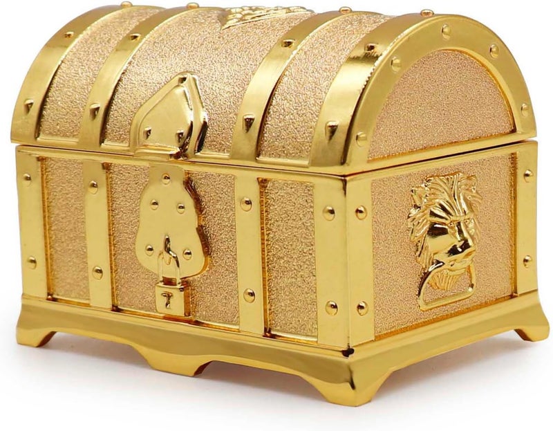 AVESON Rectangle Vintage Metal Treasure Chest Trinket Jewelry Box Gift Box Ring Case for Girls Ladies Women, Small, Gold - Image 1
