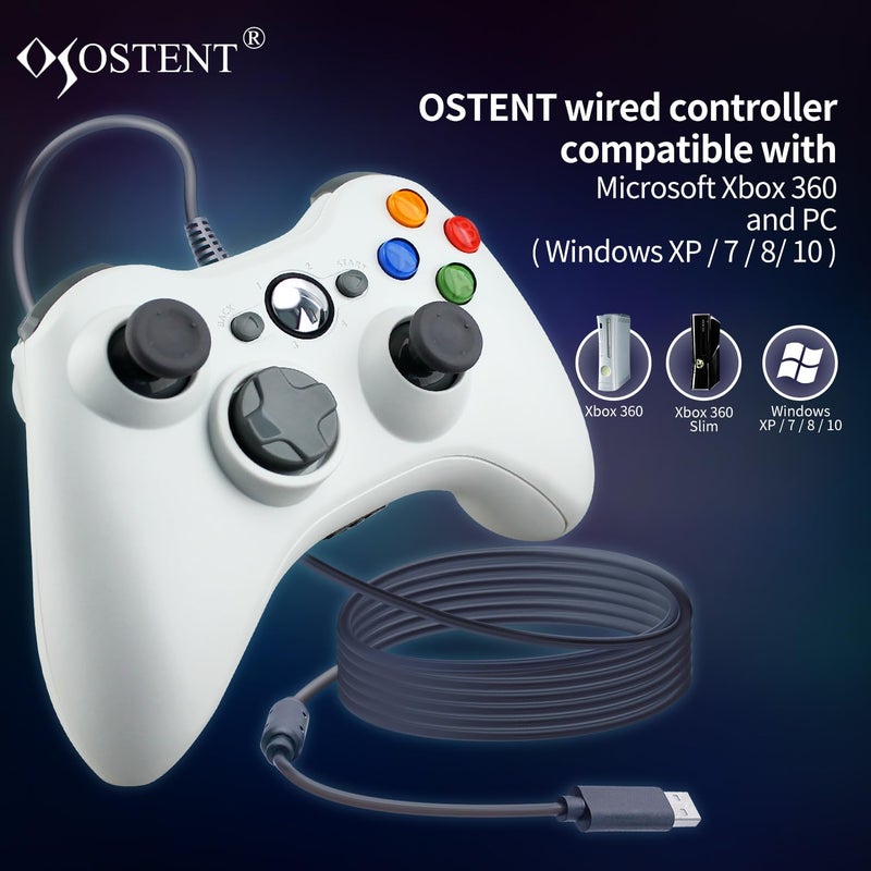 OSTENT Wired USB Controller Gamepad Joystick for Microsoft Xbox 360 Console Windows PC Laptop Computer Video Game Color White - Image 2