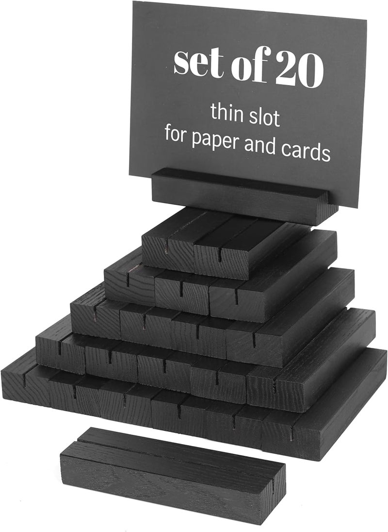Toros 20 Pack Black Wood Place Card Holder - Events Party Tabletop Sign Holder - Table Place Cards - Table Sign Stand - Stands for Name Cards for Wedding, Party, Birthday. (Thin Slot! 20pcs Black Wood) - Image 1