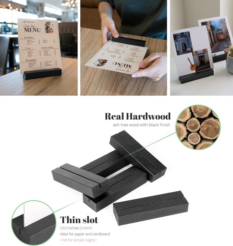 Toros 20 Pack Black Wood Place Card Holder - Events Party Tabletop Sign Holder - Table Place Cards - Table Sign Stand - Stands for Name Cards for Wedding, Party, Birthday. (Thin Slot! 20pcs Black Wood) - Image 2