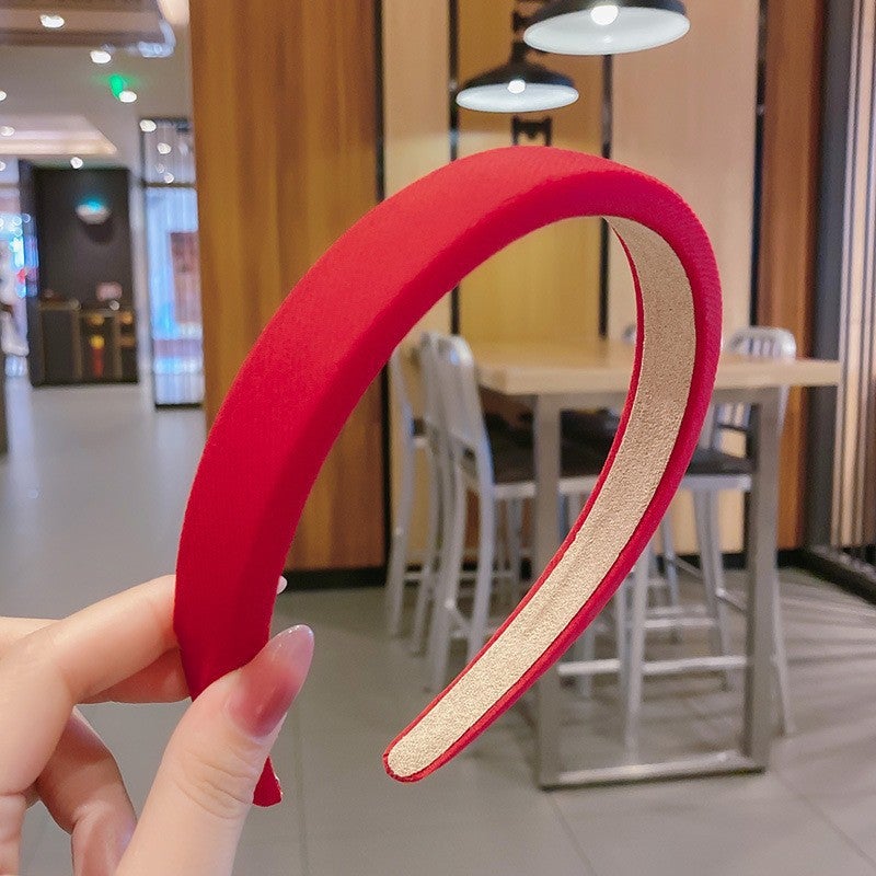 Super Fairy French Style Girls Floral Hair Band Womens Face Wash Cute All-match Going-out Pearl Headband Vintage Rhinestone Hair Accessories 4# Red wide body sponge hairband