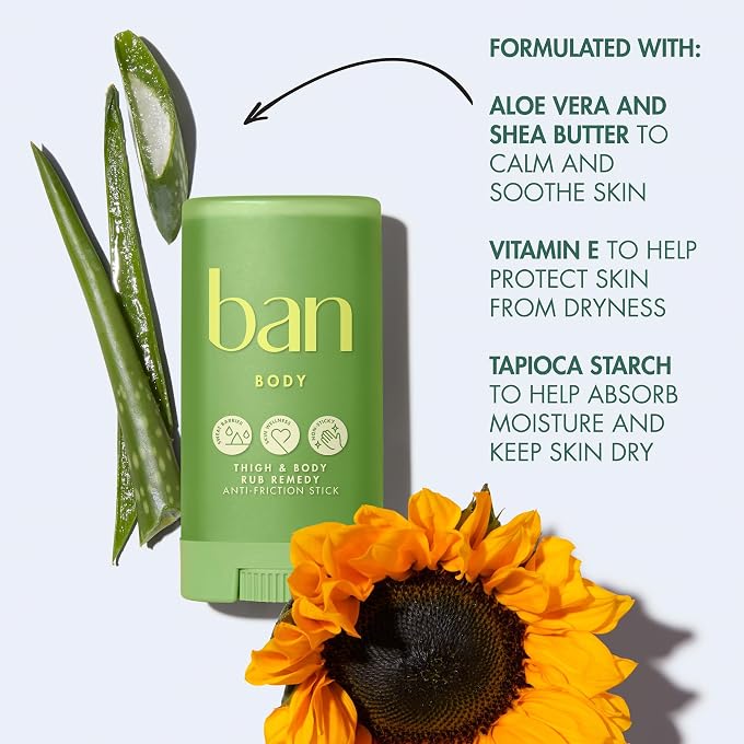 Ban Thigh & Body Anti-Friction Balm, Prevents Chafing & Skin Irritation, Anti Chafe Balm for Women & Men, Aluminum, Baking Soda & Talc Free, Unscented, 1.4 Oz - Image 3
