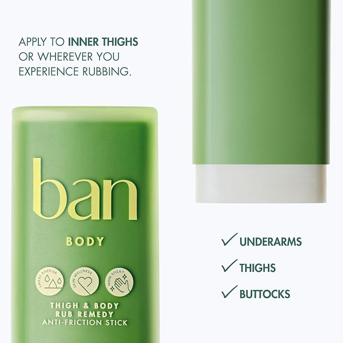 Ban Thigh & Body Anti-Friction Balm, Prevents Chafing & Skin Irritation, Anti Chafe Balm for Women & Men, Aluminum, Baking Soda & Talc Free, Unscented, 1.4 Oz - Image 2