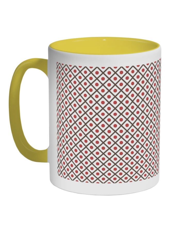 RYN Circles And Squares Printed Coffee Mug Yellow/White/Red 325ml