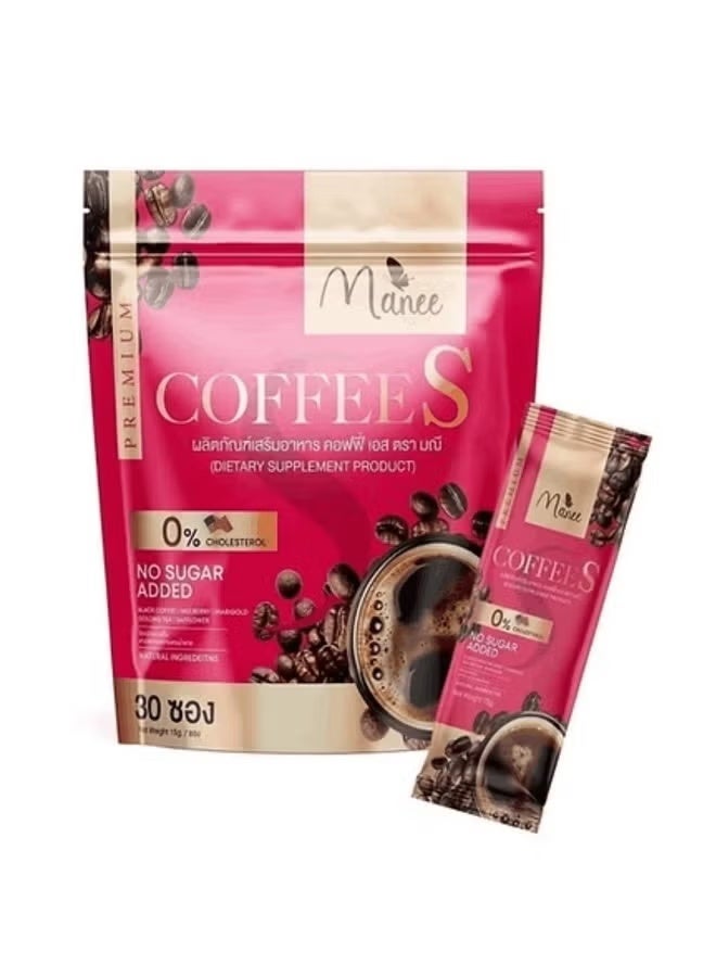 Manee Coffee S Healthy Instant Coffee Mix – Sugar-Free, Low Calorie, Rich Aroma & Smooth Taste (30 Sticks)