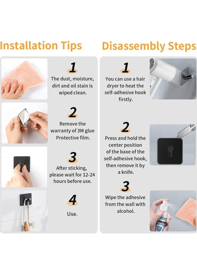 BAEKO Wall Hooks Heavy Duty Self Adhesive 304 Stainless Steel Traceless NO Nails-Anti-Rust Waterproof Hook for Bathroom, Kitchen, Hanging, Coat Robe, Towel, Key - Black (7 Pack) - Image 4