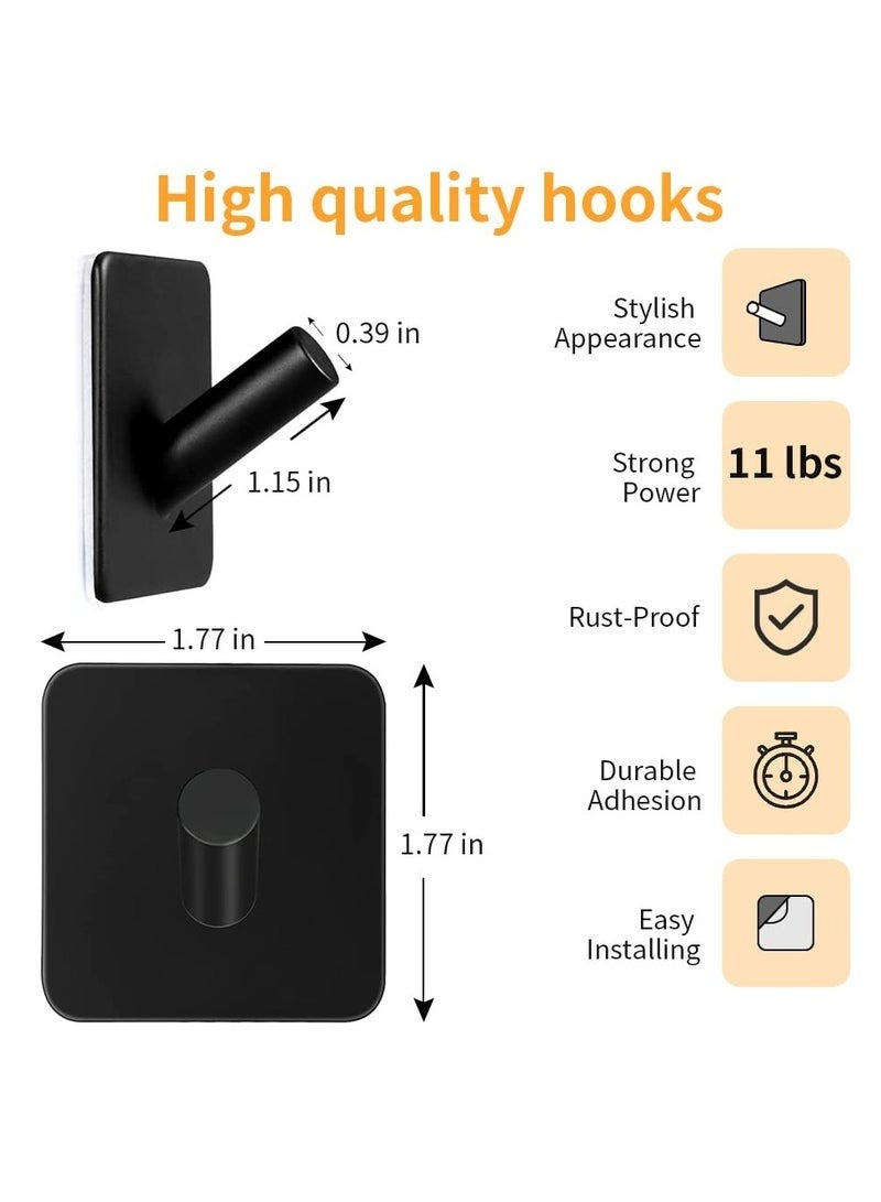 BAEKO Wall Hooks Heavy Duty Self Adhesive 304 Stainless Steel Traceless NO Nails-Anti-Rust Waterproof Hook for Bathroom, Kitchen, Hanging, Coat Robe, Towel, Key - Black (7 Pack) - Image 2