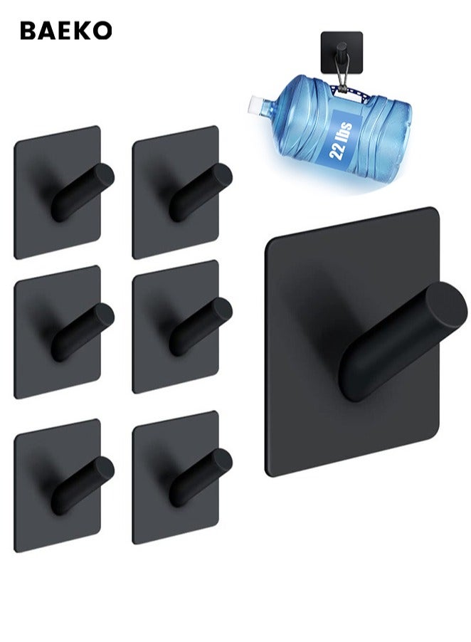 BAEKO Wall Hooks Heavy Duty Self Adhesive 304 Stainless Steel Traceless NO Nails-Anti-Rust Waterproof Hook for Bathroom, Kitchen, Hanging, Coat Robe, Towel, Key - Black (7 Pack) - Image 1