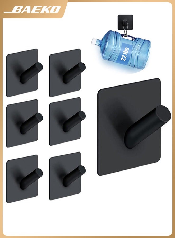 BAEKO Wall Hooks Heavy Duty Self Adhesive 304 Stainless Steel Traceless NO Nails-Anti-Rust Waterproof Hook for Bathroom, Kitchen, Hanging, Coat Robe, Towel, Key - Black (7 Pack) - Image 1