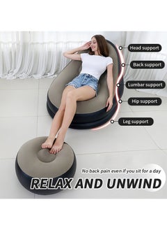 Generic Flocking Air Furniture Set with Footstool Ergonomic Inflatable Sofa Foldable Portable Bean Bag Chair Lazy Sofa for Home Office Camping Travel (Brown)  - Image 3