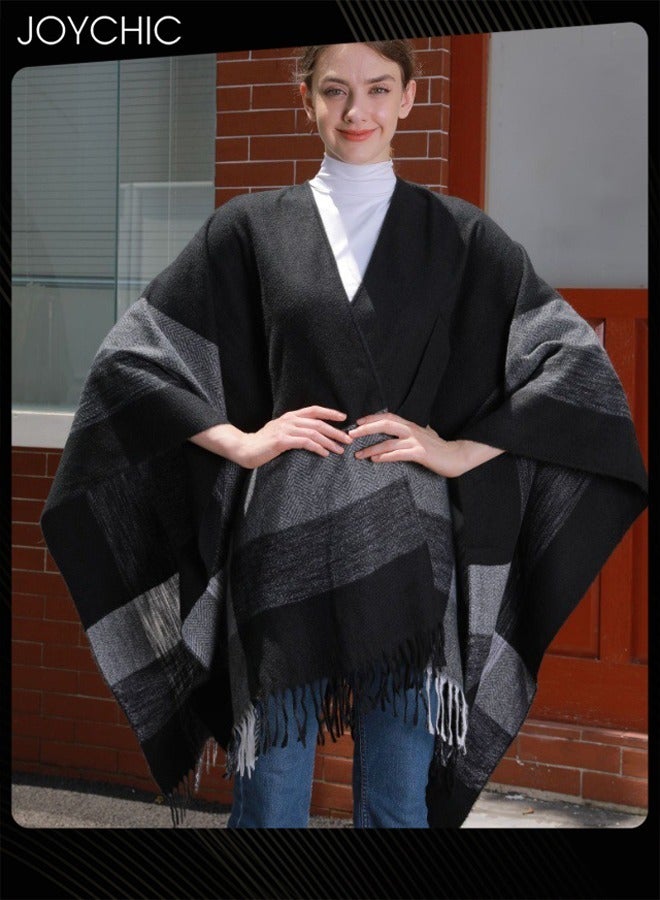 Joychic شال مخطط مزود بأشرطة للخريف والشتاء دافئ ومقاوم للرياح للنساء - Image 2