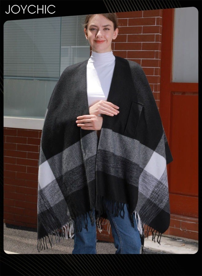 Joychic شال مخطط مزود بأشرطة للخريف والشتاء دافئ ومقاوم للرياح للنساء - Image 3