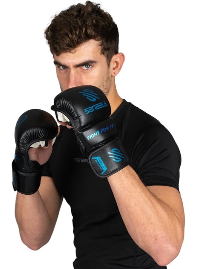 Sanabul  Essential 7 oz MMA Gloves Men & Women | Gloves for Martial Arts Sparring & Training Gloves | Hybrid MMA Kick Boxing Gloves Men | Grappling Gloves (Black/Blue, Small/Medium) - Image 2