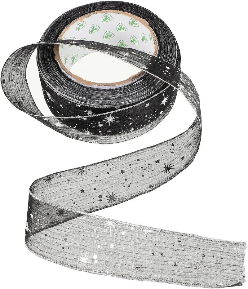 Vosarea 4cm Black Glitter Organza Ribbon Roll, Tulle Fabric Ribbon for DIY Wrapping, Balloon String, Birthday Party and Wedding Decorations - Image 1