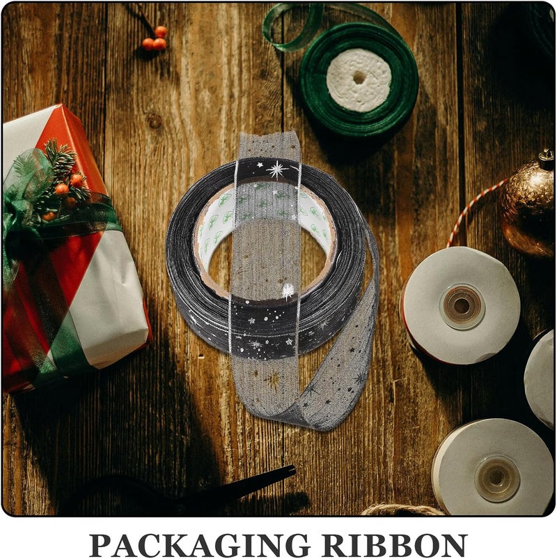 Vosarea 4cm Black Glitter Organza Ribbon Roll, Tulle Fabric Ribbon for DIY Wrapping, Balloon String, Birthday Party and Wedding Decorations - Image 3