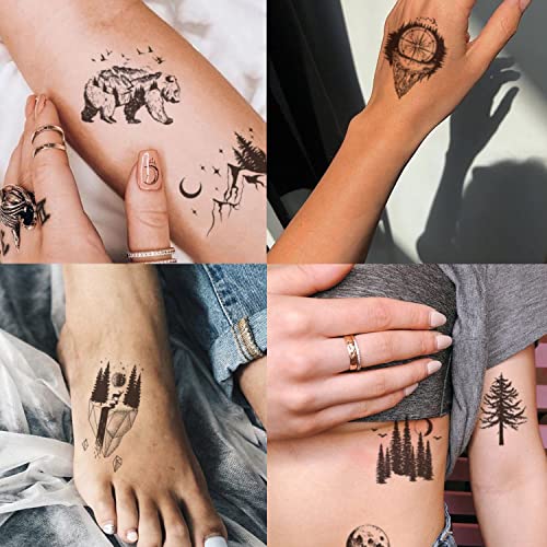 Ooopsiun 30 Sheets Small Black Mountain Planet Temporary Tattoos for Men Women - Unique Realistic Waterproof Forest Triangle Designs Body Art Tattoos for Adults - Image 4