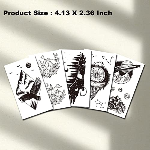 Ooopsiun 30 Sheets Small Black Mountain Planet Temporary Tattoos for Men Women - Unique Realistic Waterproof Forest Triangle Designs Body Art Tattoos for Adults - Image 5