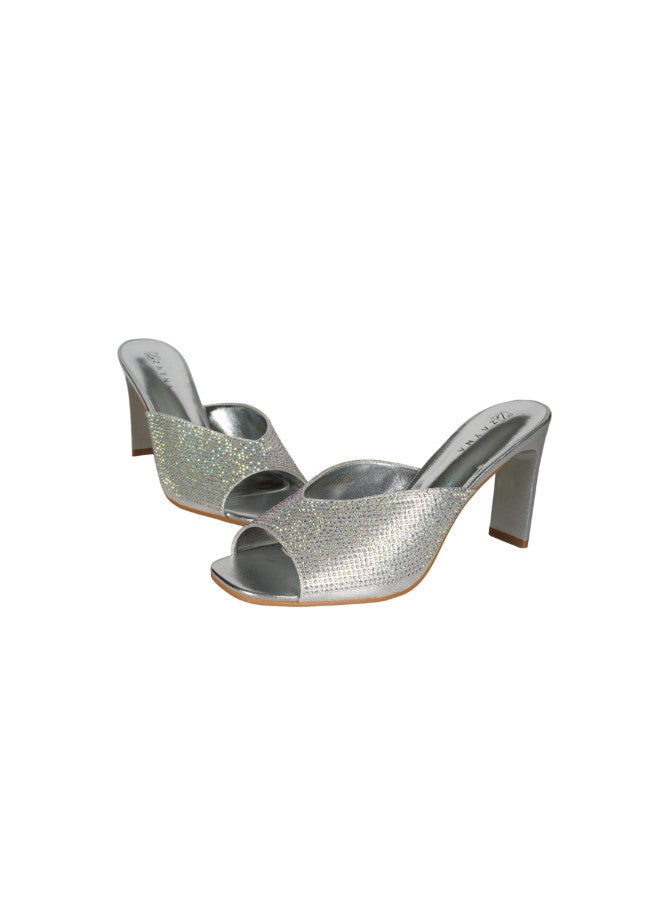 ZAYNA 221-131 Zayna Ladies  High Block Heel Slip on 18F9817-51 Silver - Image 2