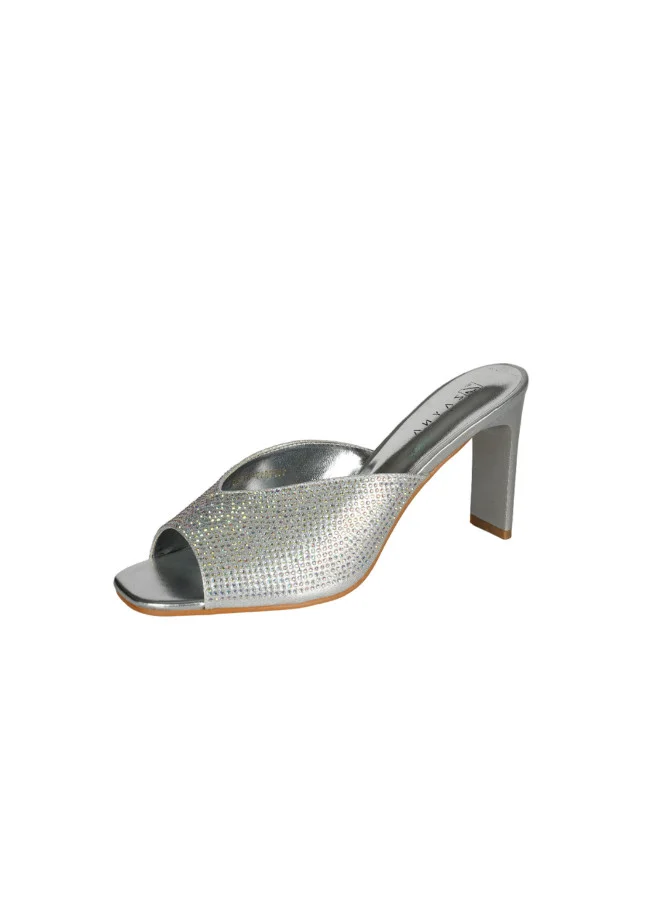 ZAYNA 221-131 Zayna Ladies  High Block Heel Slip on 18F9817-51 Silver
