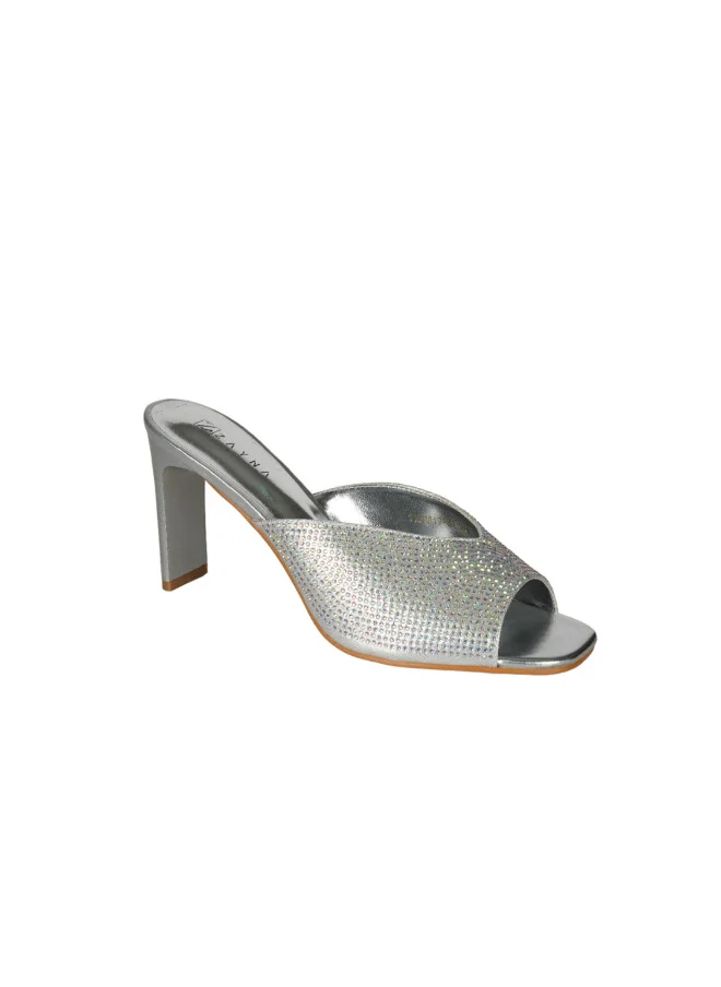 ZAYNA 221-131 Zayna Ladies  High Block Heel Slip on 18F9817-51 Silver