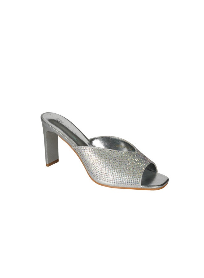 ZAYNA 221-131 Zayna Ladies  High Block Heel Slip on 18F9817-51 Silver - Image 1