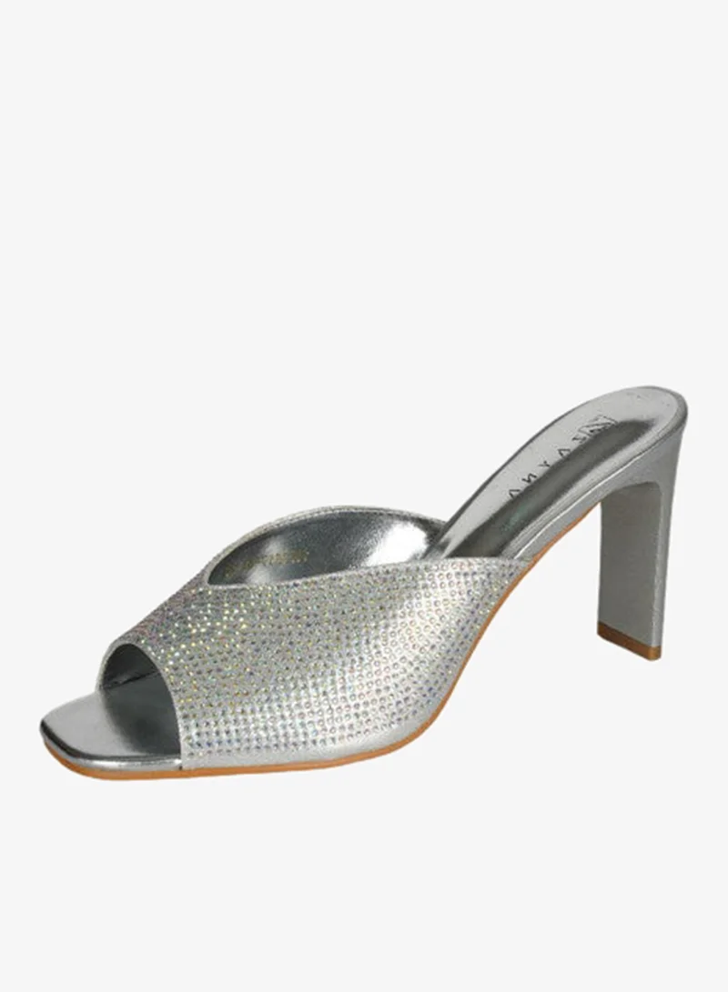 Zayna Silver 221-131 Zayna Ladies  High Block Heel Slip on 18F9817-51 Silver for Women | Best Price UAE