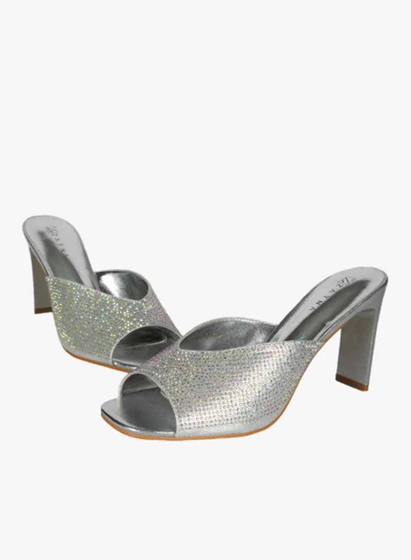 ZAYNA 221-131 Zayna Ladies  High Block Heel Slip on 18F9817-51 Silver