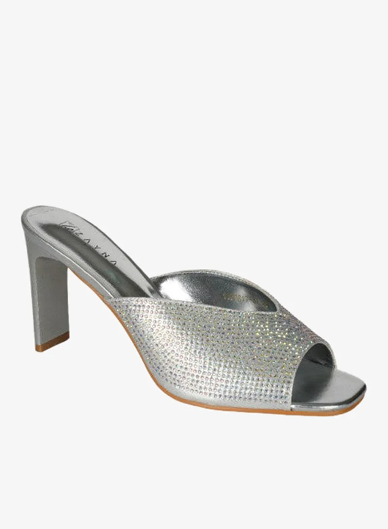 ZAYNA 221-131 Zayna Ladies  High Block Heel Slip on 18F9817-51 Silver