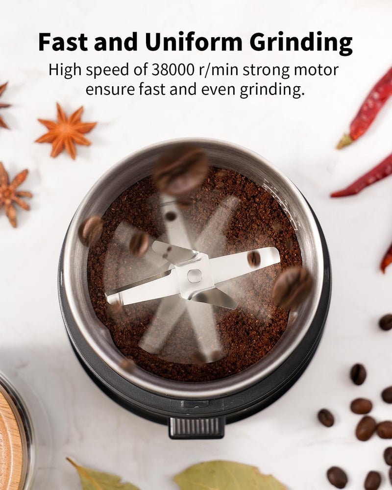SHARDOR One Touch Coffee Grinder Electric, Spice, Herb, For Coffee Bean Spices and Seeds with 1 Removable Stainless Steel Bowl, Dry Grinder, Silver - Image 1