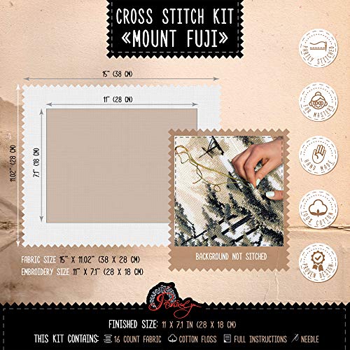 Povitrulya 'Mount Fuji', Japanese Landscape. Counted Cross Stitch Kit for Home Decor, 11" by 7.1" - Image 3