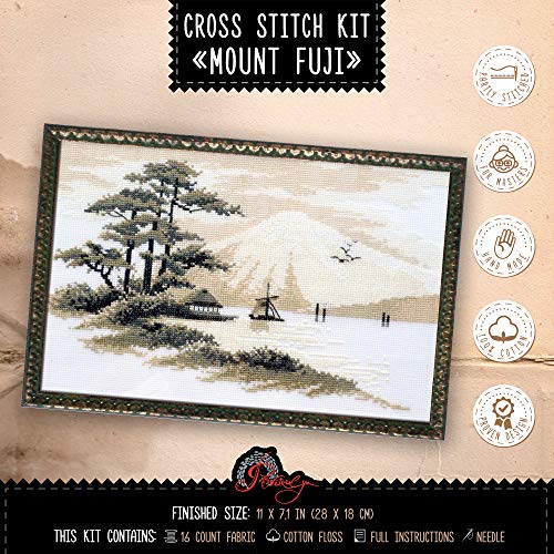 Povitrulya 'Mount Fuji', Japanese Landscape. Counted Cross Stitch Kit for Home Decor, 11" by 7.1" - Image 1