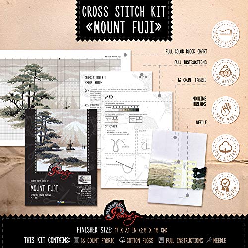Povitrulya 'Mount Fuji', Japanese Landscape. Counted Cross Stitch Kit for Home Decor, 11" by 7.1" - Image 2