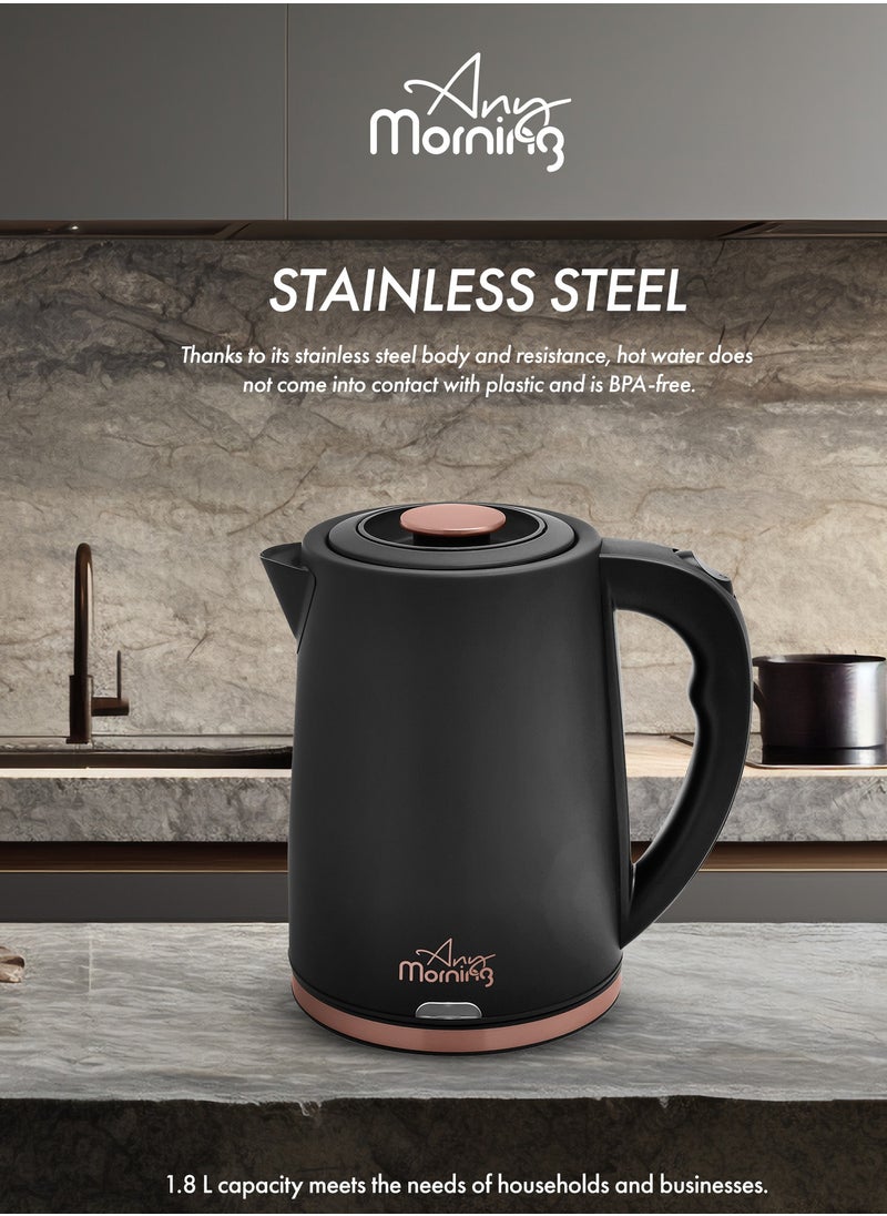 Any Morning Stainless Steel Hot Water Kettle 1.8L, Water Boiler 61oz, Kettle with Auto Shut Off, Boil Dry Protection, Cordless Electric Tea Kettle, 360 Swivel Base, 1500W - DE231801  - Image 3