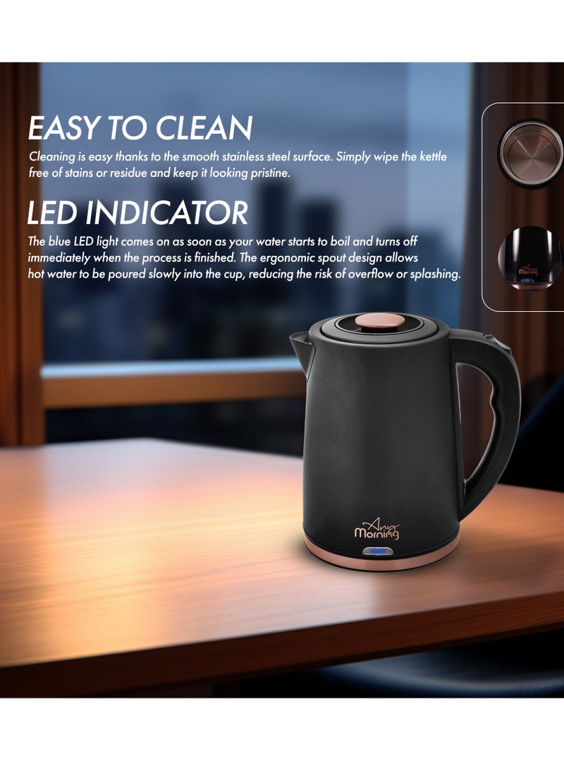 Any Morning Stainless Steel Hot Water Kettle 1.8L, Water Boiler 61oz, Kettle with Auto Shut Off, Boil Dry Protection, Cordless Electric Tea Kettle, 360 Swivel Base, 1500W - DE231801  - Image 5