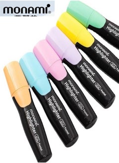 Monami 6-Pack Fluorescent Markers – Bold & Vivid Colors, Wide Chisel Tip for Various Line Thicknesses, Green, Yellow, Orange, Pink, Purple, Bright Blue  - Image 1