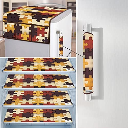 E-Retailer® Exclusive Combo Set of Appliances Cover (1 Pc. of Fridge Top Cover, 1 Pc. of Refrigerator Handle Cover and 4 Pc. Of Refrigerator Mat/Fridge Shelf Mat) (Color- Brown, Design-Geometric, Set Contains- 6 Pcs.) - Image 1