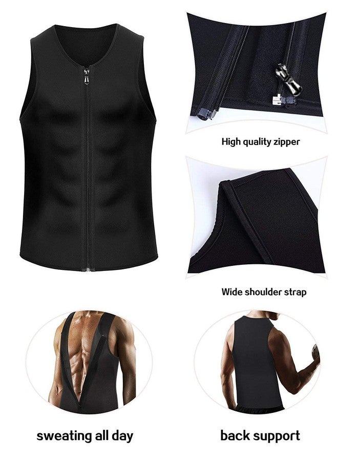 CORATED Men Sauna Vest Sweat Waist Trainer Zipper Hot Neoprene Tank Top Corset Compression Body Shaper Sauna Shirt Workout (Blackzip,M) - Image 2