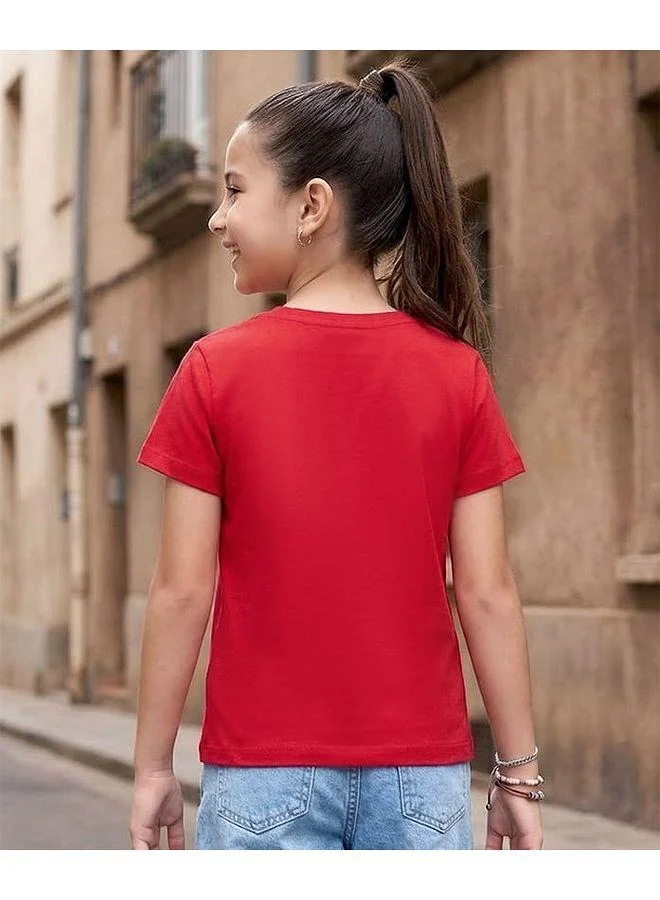 Pine Kids Pine Kids Cotton Knit Half Sleeves Striped T-Shirt with Bow Applique - Red