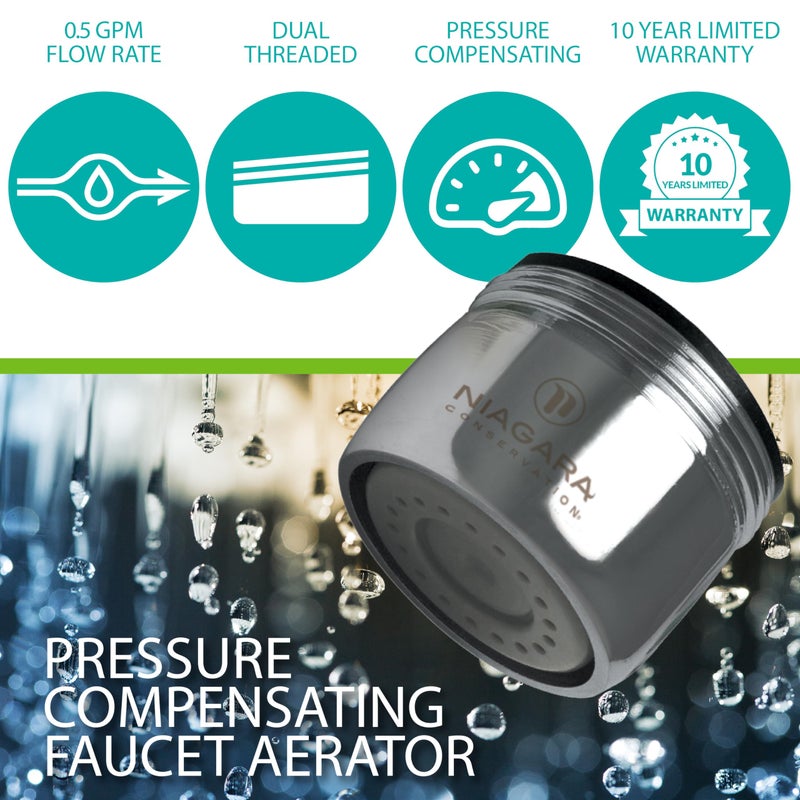 Niagara Conservation N3205N-PC-TU 1-Spray 0.5 GPM .94-in. Pressure-Compensating Needle-Spray Faucet Aerator Chrome, 6-Pack | Bathroom Sink and Kitchen Sink Aerator for Home Improvement - Image 3