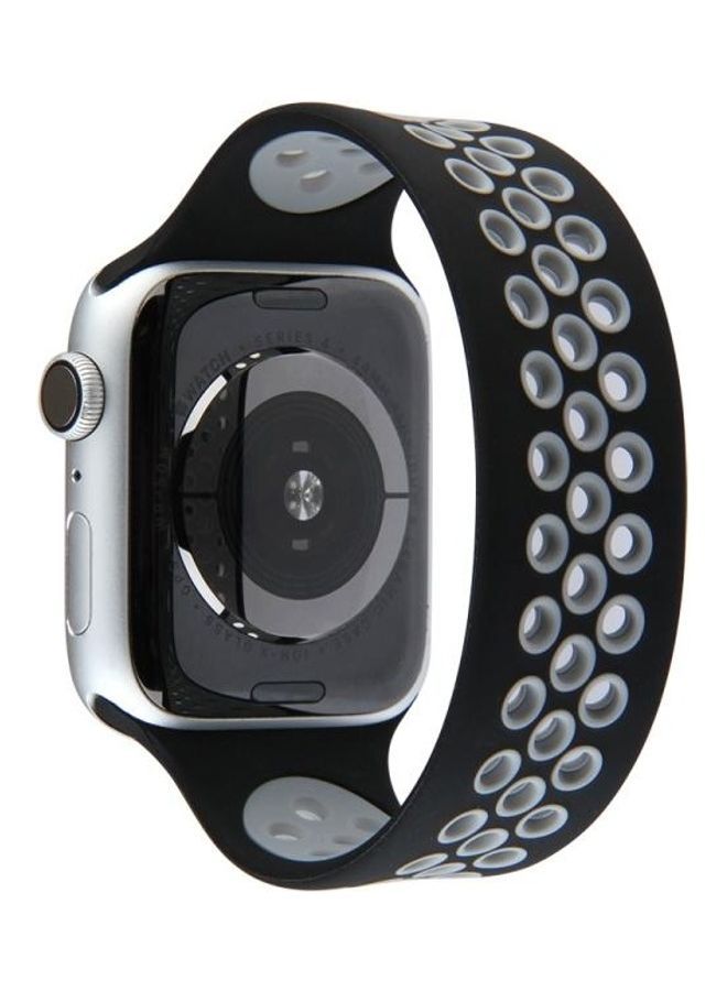 NIBEMINENT Elastic Silicone Watchband For Apple Watch SE 6/5/4 44mm 3/2/1 42mm Black/Grey - Image 1