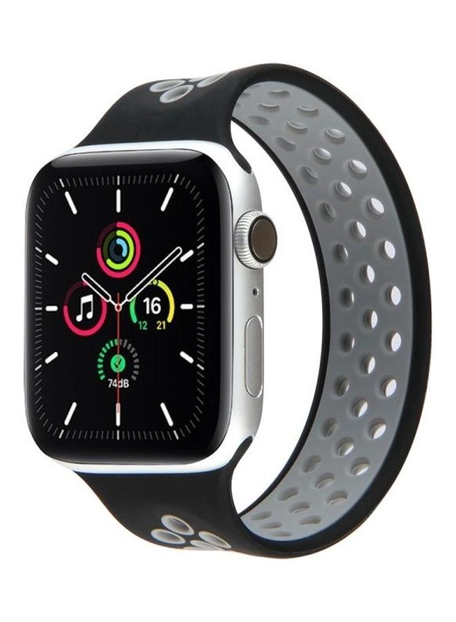 NIBEMINENT Elastic Silicone Watchband For Apple Watch SE 6/5/4 44mm 3/2/1 42mm Black/Grey - Image 3