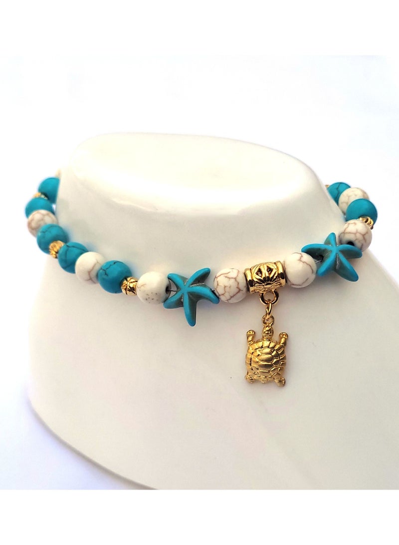 Alwan Long Size Anklet with a Turtle and 2 Starfish for Women - Image 3