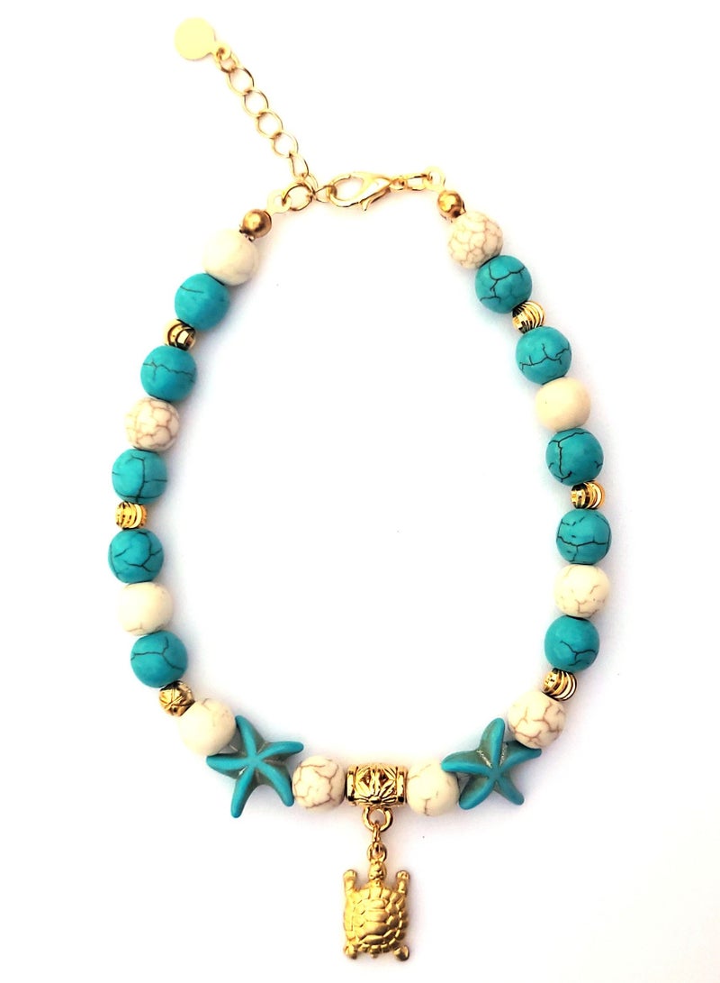 Alwan Long Size Anklet with a Turtle and 2 Starfish for Women - Image 2