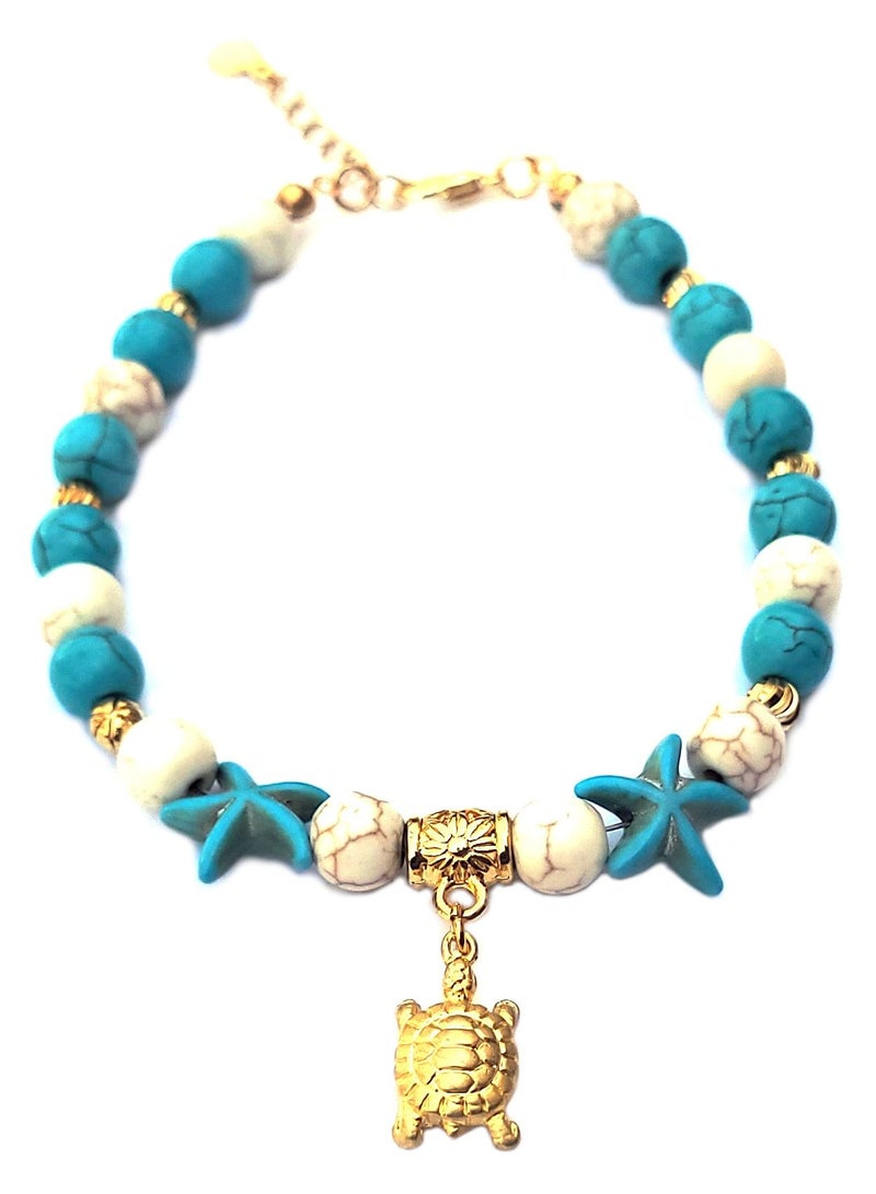 Alwan Long Size Anklet with a Turtle and 2 Starfish for Women - Image 1