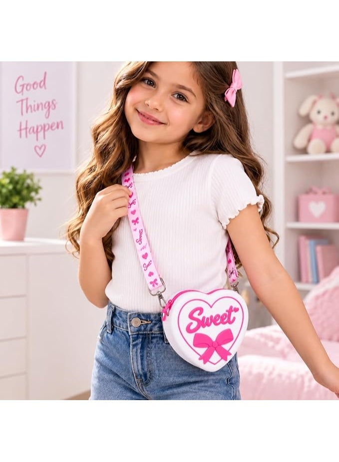 First Choice حقيبة كروس بودي للأطفال بتصميم قلب لطيف من First Choice، شنطة كتف سيليكون صغيرة للبنات، حقيبة يد كيندر جاردن عصرية ومقاومة للماء للخروج والتسوق - Image 2